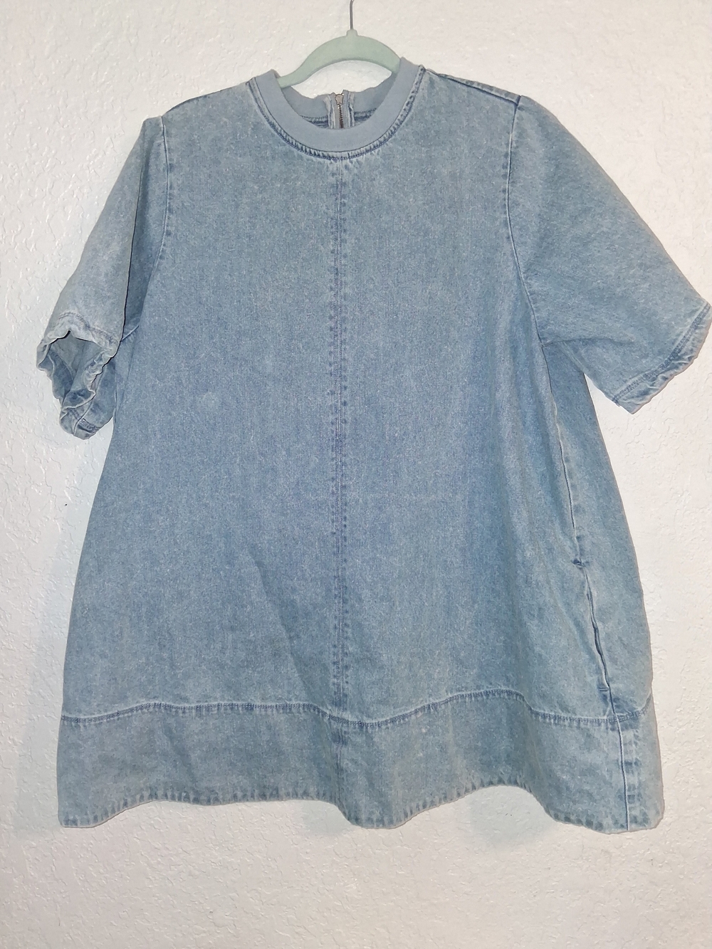 Free People Denim Tunic Dress Short Sleeve Back Zip Size L